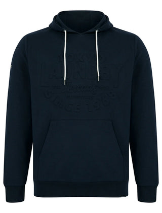 Tides Embossed Motif Brushed Fleece Hoodie Navy