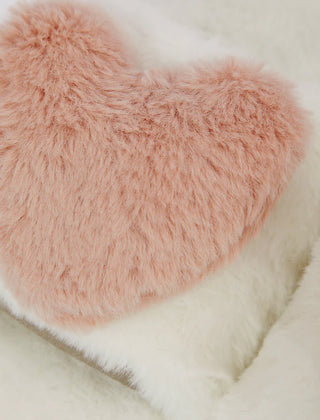 Heart Faux Fur Open Toe Slippers Cream