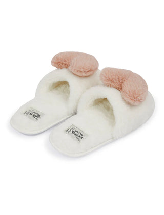 Heart Faux Fur Open Toe Slippers Cream