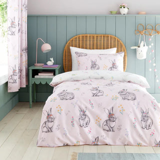 Catherine Lansfield Bunny Tails Ditsy Flowers Reversible Duvet Cover Pink