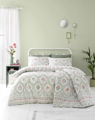 Cameo Floral Reversible Quilted Bedspread Natural Green