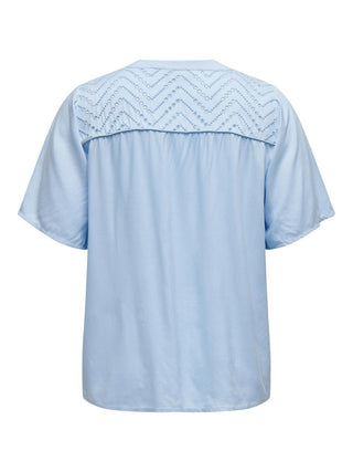 Carsidney Life Short Sleeve V-Neck Top Woven Light Turquoise