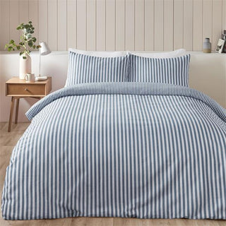 Catherine Lansfield Brushed Cotton Stripe Soft Duvet Cover Blue