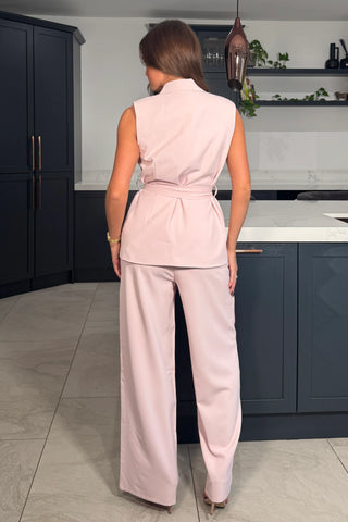 Malaika Sleeveless Belted Blazer | Pink