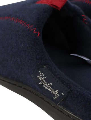 Clayed Fleece Lined Mule Slippers with Stitch Detail Navy