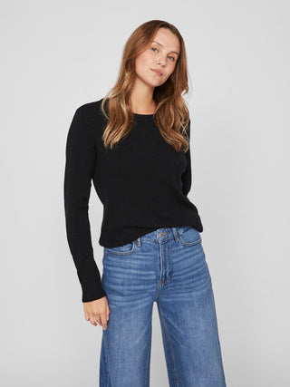 Viril Round Neck Long Sleeve Knit Black