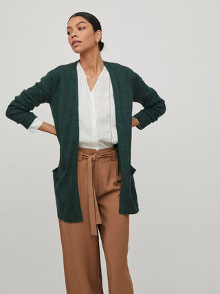 Viril Open Long Sleeve Knit Cardigan Pine Needle