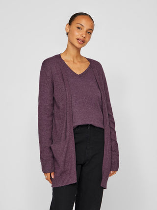 Viril Open Long Sleeve Knit Cardigan Plum Perfect