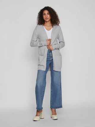 Viril Open Long Sleeve Knit Cardigan | Light Grey Melange