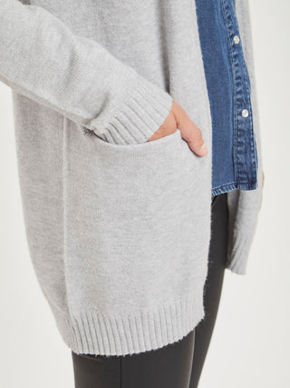 Viril Open Long Sleeve Knit Cardigan | Light Grey Melange