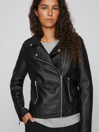 Cara Coated Leather Jacket | Black