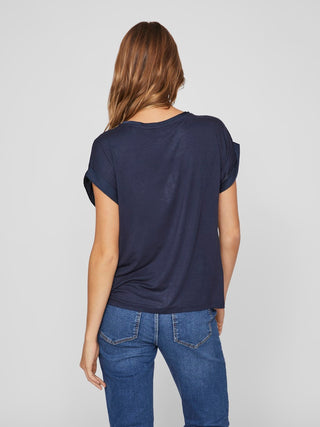 Ellette Short Sleeve Satin Top | Navy