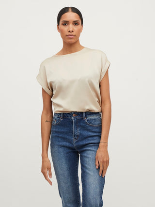 Ellette Short Sleeve Satin Top | Cement