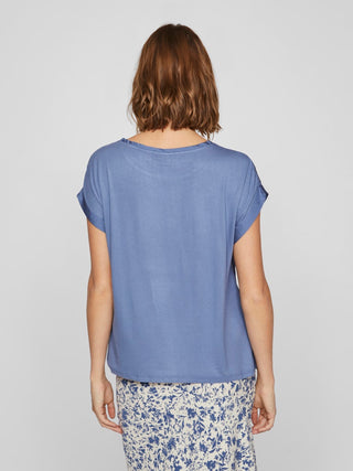 Ellette Short Sleeve Satin Top | Bijou Blue