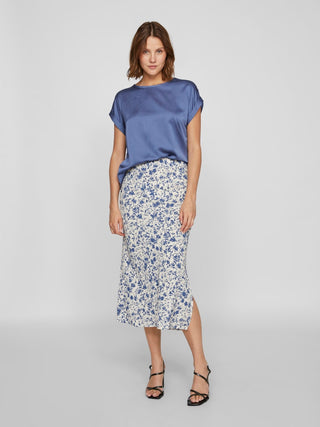 Ellette Short Sleeve Satin Top | Bijou Blue