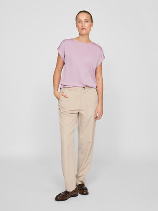 Ellette Short Sleeve Satin Top | Winsome Orchid