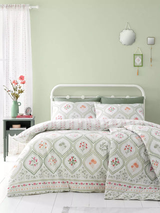 Catherine Lansfield Cameo Floral Duvet Cover Green