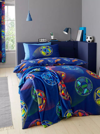 Catherine Lansfield Bright Football Reversible Duvet Cover Navy