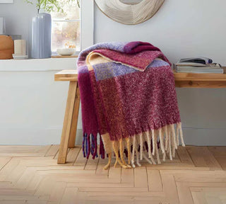 Catherine Lansfield Faux Mohair Check Throw Plum