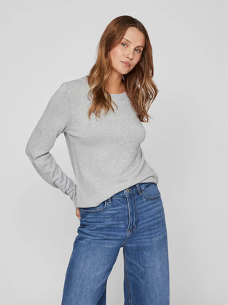 Viril Round Neck Long Sleeve Knit Light Grey Melange