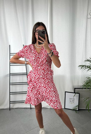 Floral Print Wrap Dress Pink